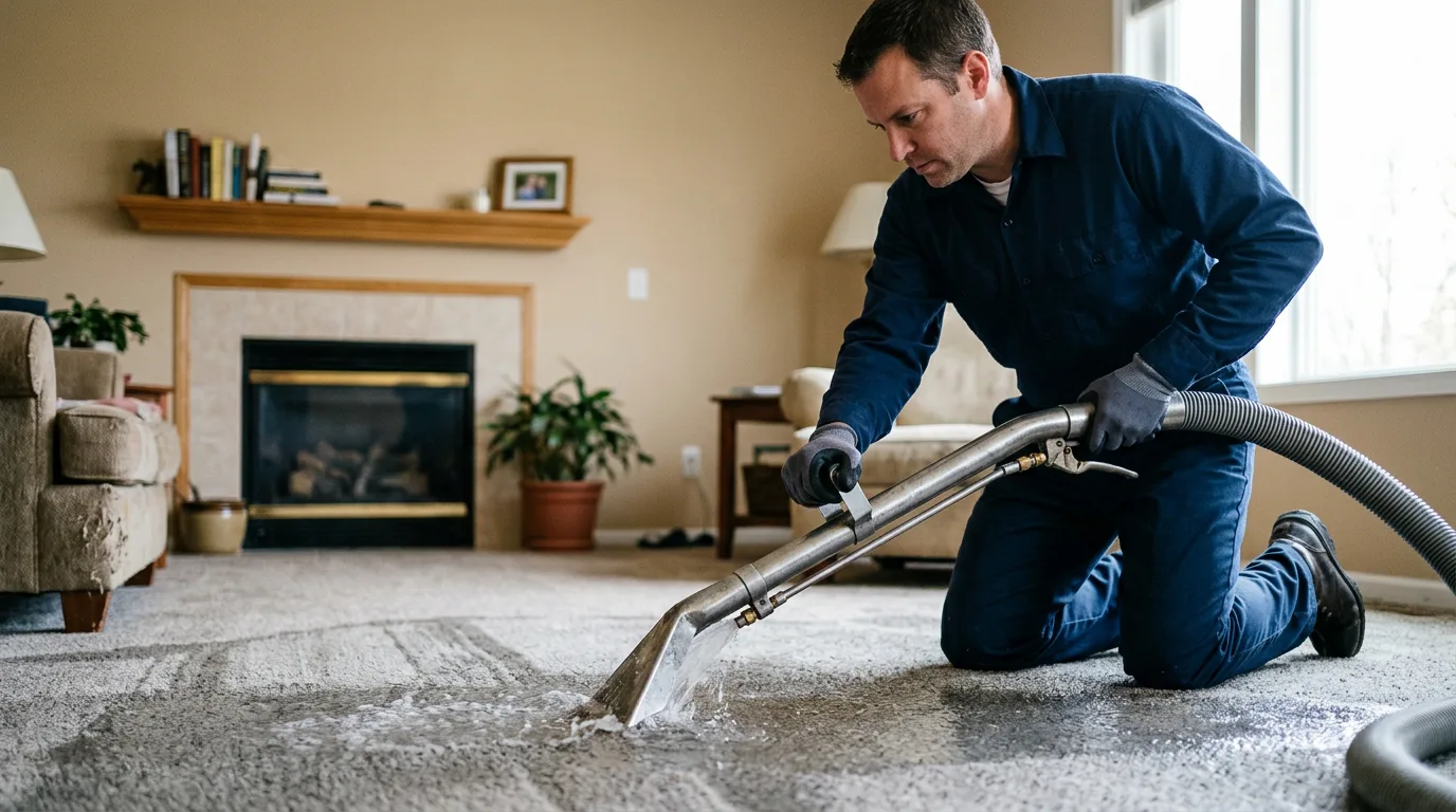 Water damage restoration technician working near Old Greenwich, CT